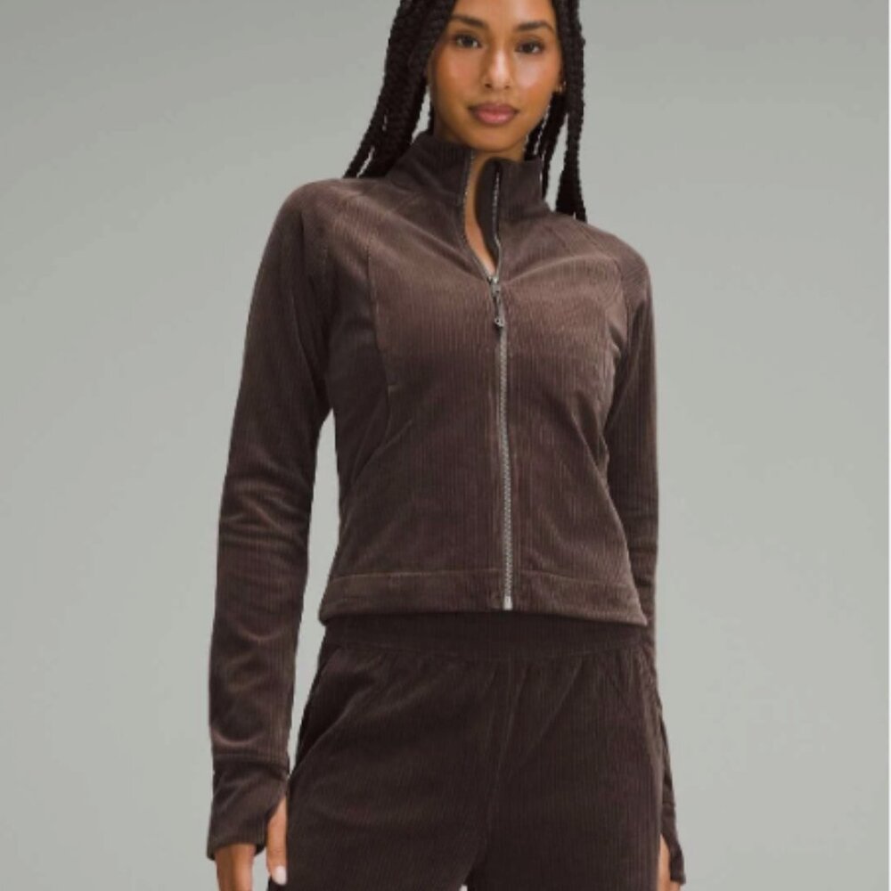 Lululemon Scuba Track Jacket Velvet Cord Espresso Brown Full Zip Womens 12‎